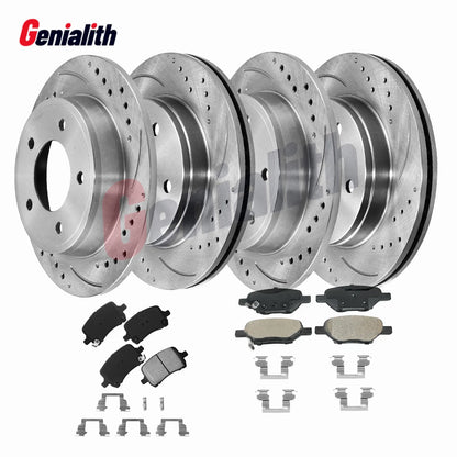 Front & Rear Drilled Rotors + Brake Pads for Chevy Malibu Pontiac G6 Saturn Aura (2008–2012)