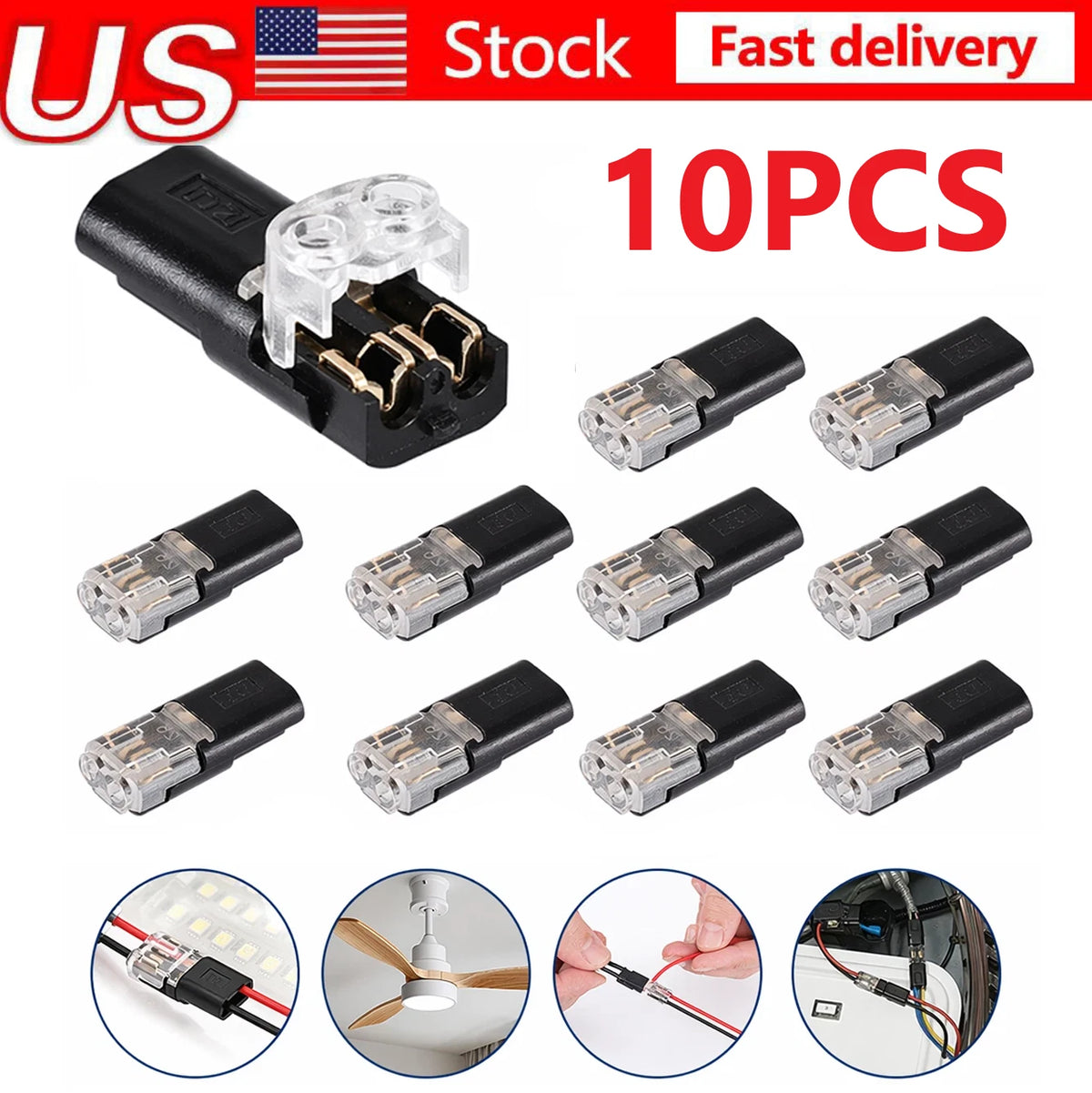 10X 2 Pin Waterproof Electrical Connector for Automotive Wire Plug Terminal