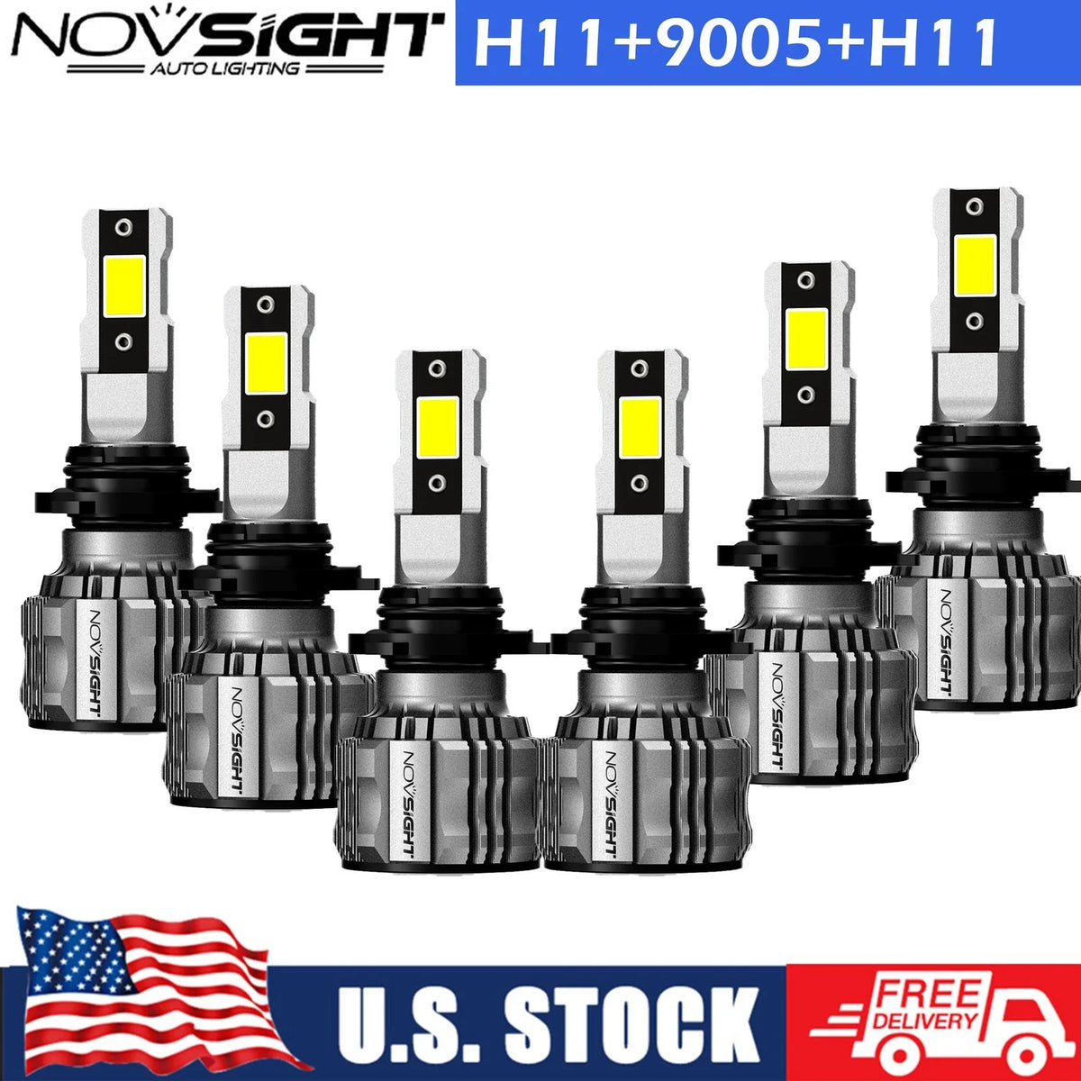 6X Canbus 9005 H11 LED Headlight High Low Beam + Fog Bulbs Super White 6500K
