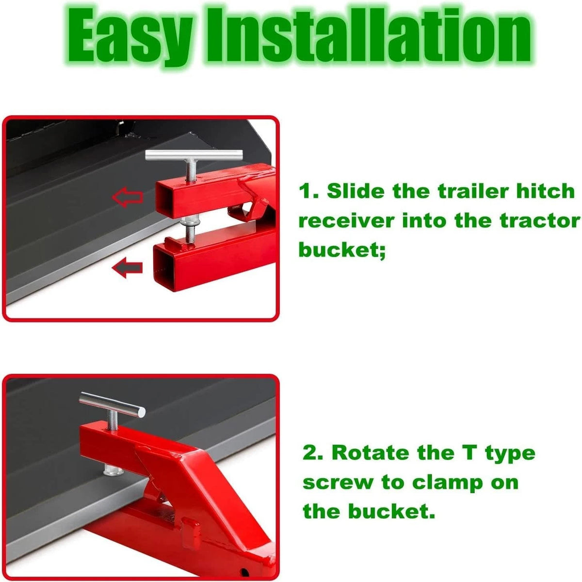 2" Ball Mount Trailer Hitch Receiver for Clamp On Bucket Hitch