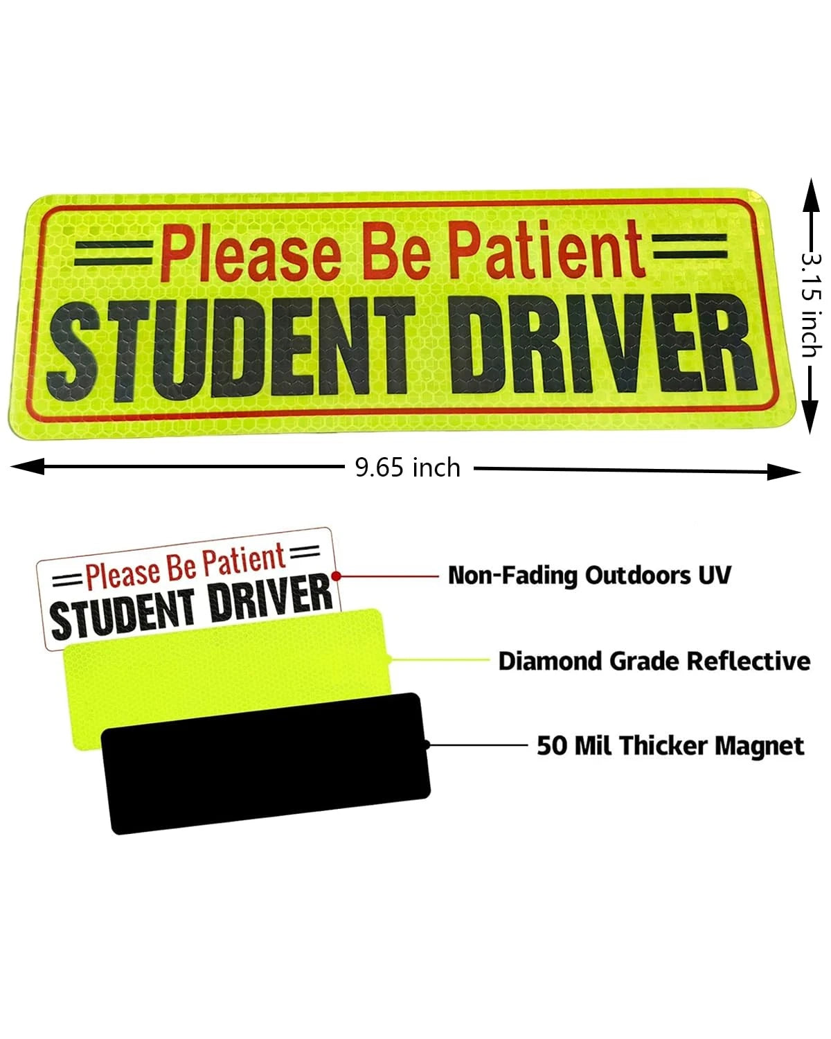 3X Reflective Student Driver Magnet for Car - Black & Red