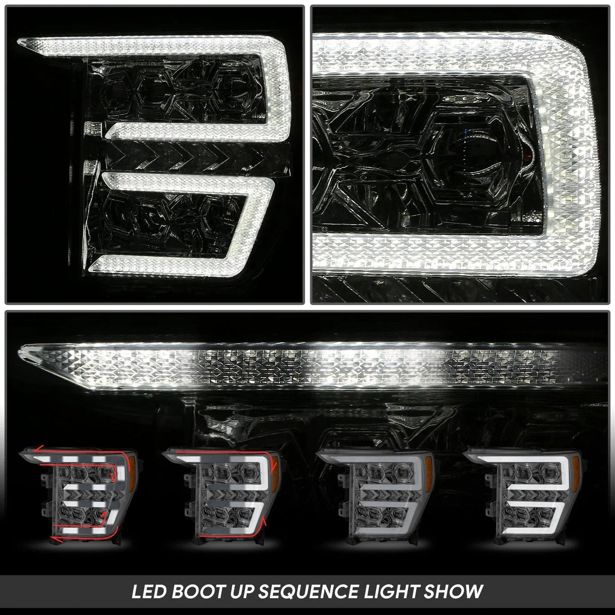 LED Sequential Chasing Projector Chrome Amber Headlights for Ford F-150 (2021–2023)