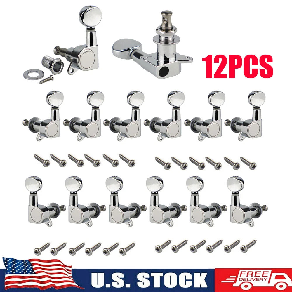 Set of 12 Guitar Tuning Pegs Machine Head Tuners Chrome Button