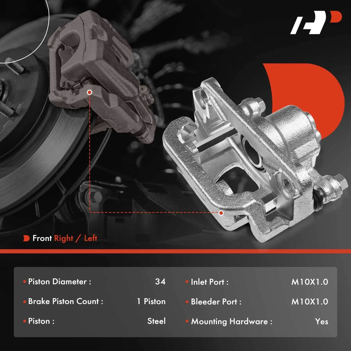 Rear Right Brake Caliper with Bracket for Hyundai Elantra Ioniq (2017–2023)