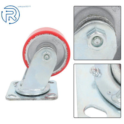 Set of 4 Red 4-Inch Tilt Casters Wheels for Trolley (2800 lbs Capacity)
