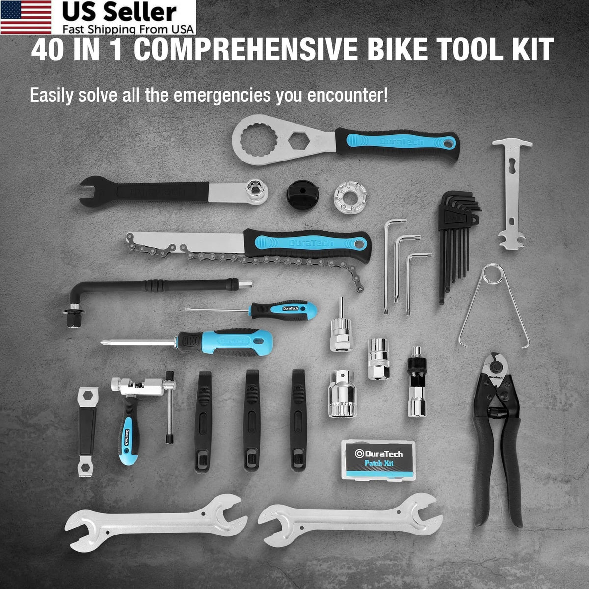 40-Piece Bike Repair Kit for Universal Use (Compact 3.5 x 1.5 x 0.5 inches)