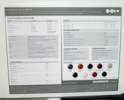 Set of 3 Dealer Data Cards for Hummer H3T H2 (2009)