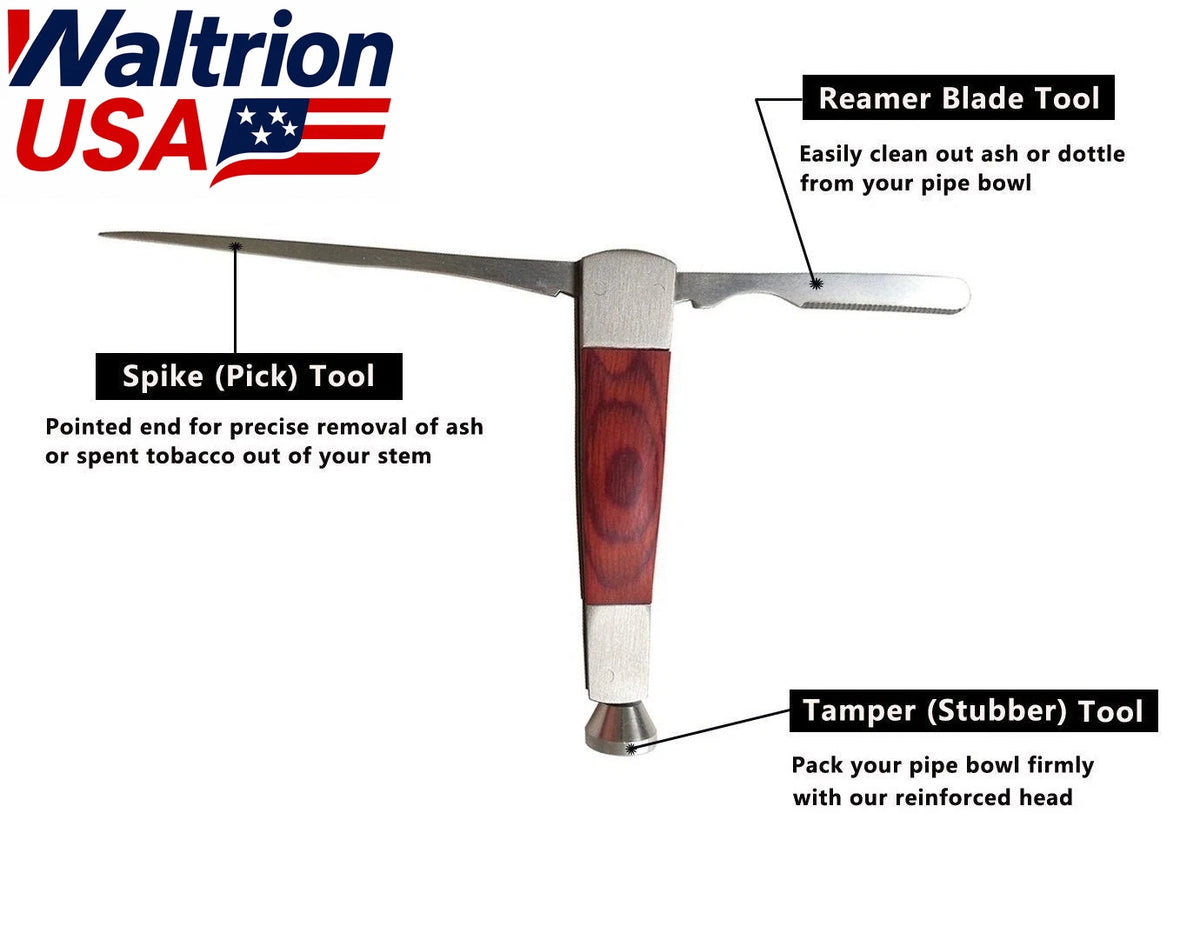 3-in-1 Tobacco Pipe Cleaner Tool - Stainless Steel Reamer Tamper Spike