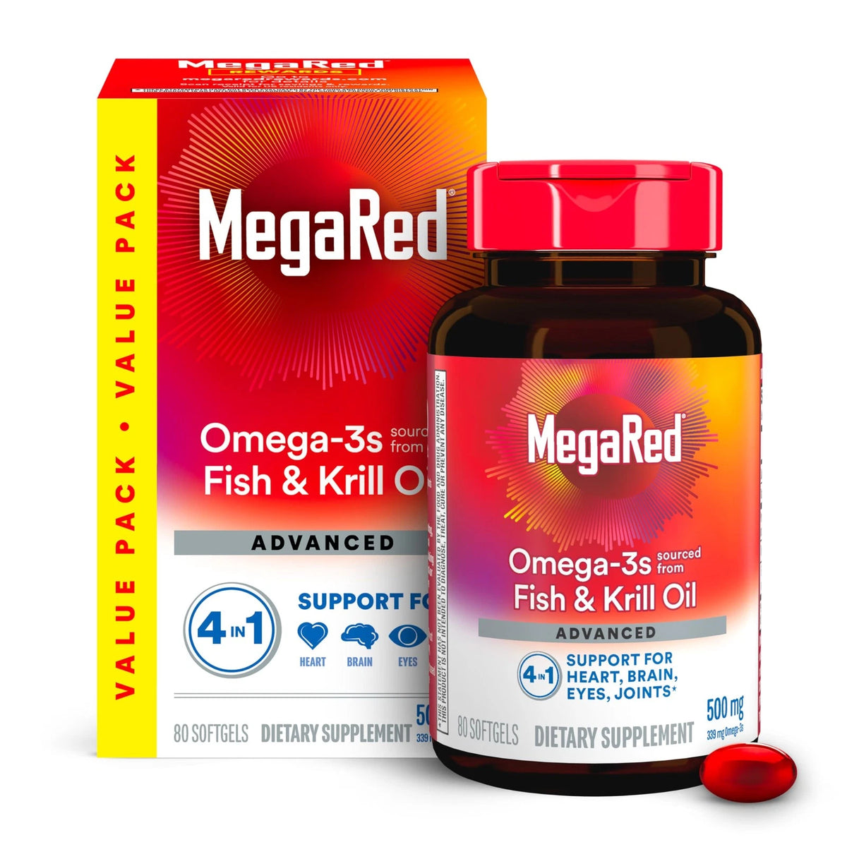 MegaRed Omega 3 Fish Oil & Antarctic Krill 80 Count for Health (Pack of 1)