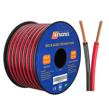 16 Gauge Speaker Wire 50FT Red Black Cable 2 Conductors 16AWG