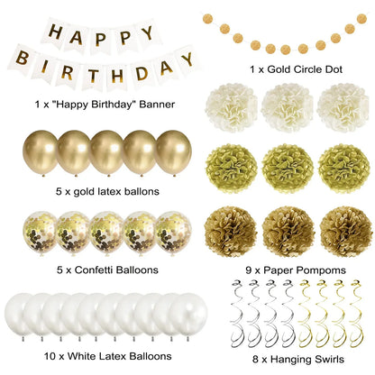 Gold White Balloon Garland Arch Set for Birthday Wedding Party Decor