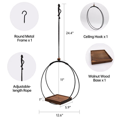 Hanging Planter for Indoor Use - Black Metal/Walnut Wood Base (1 Pack)
