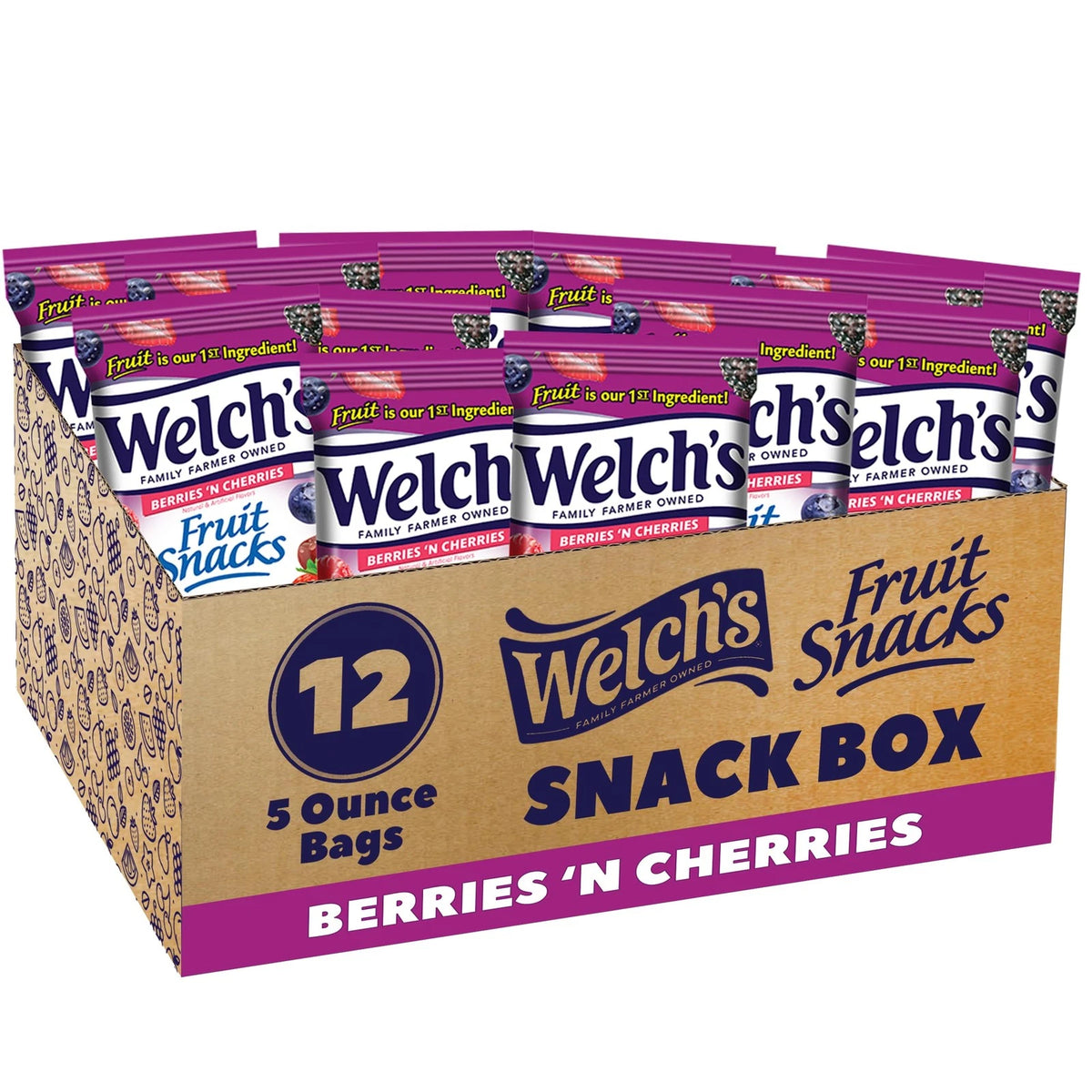Pack of 12 Welch's Fruit Snacks Berries 'N Cherries Gluten Free 5oz
