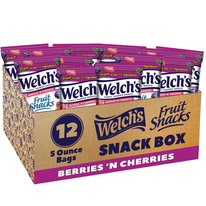 Pack of 12 Welch's Fruit Snacks Berries 'N Cherries Gluten Free 5oz