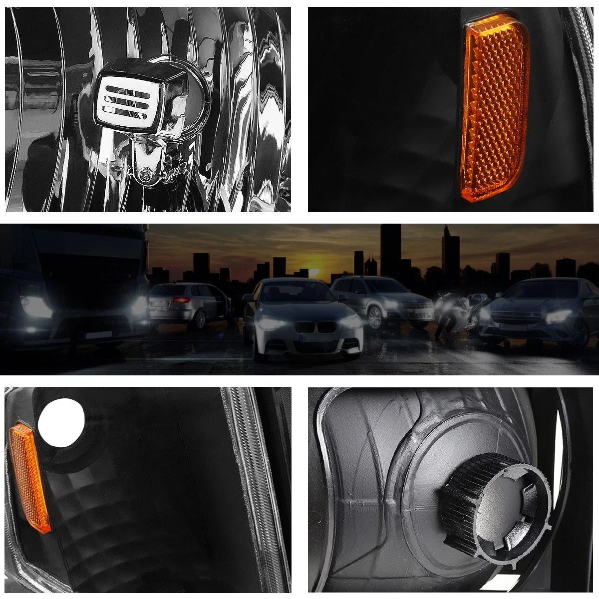 Black Housing Headlight & Amber Corner Signal Lamps for Dodge Ram 1500-3500 (1994–2002)