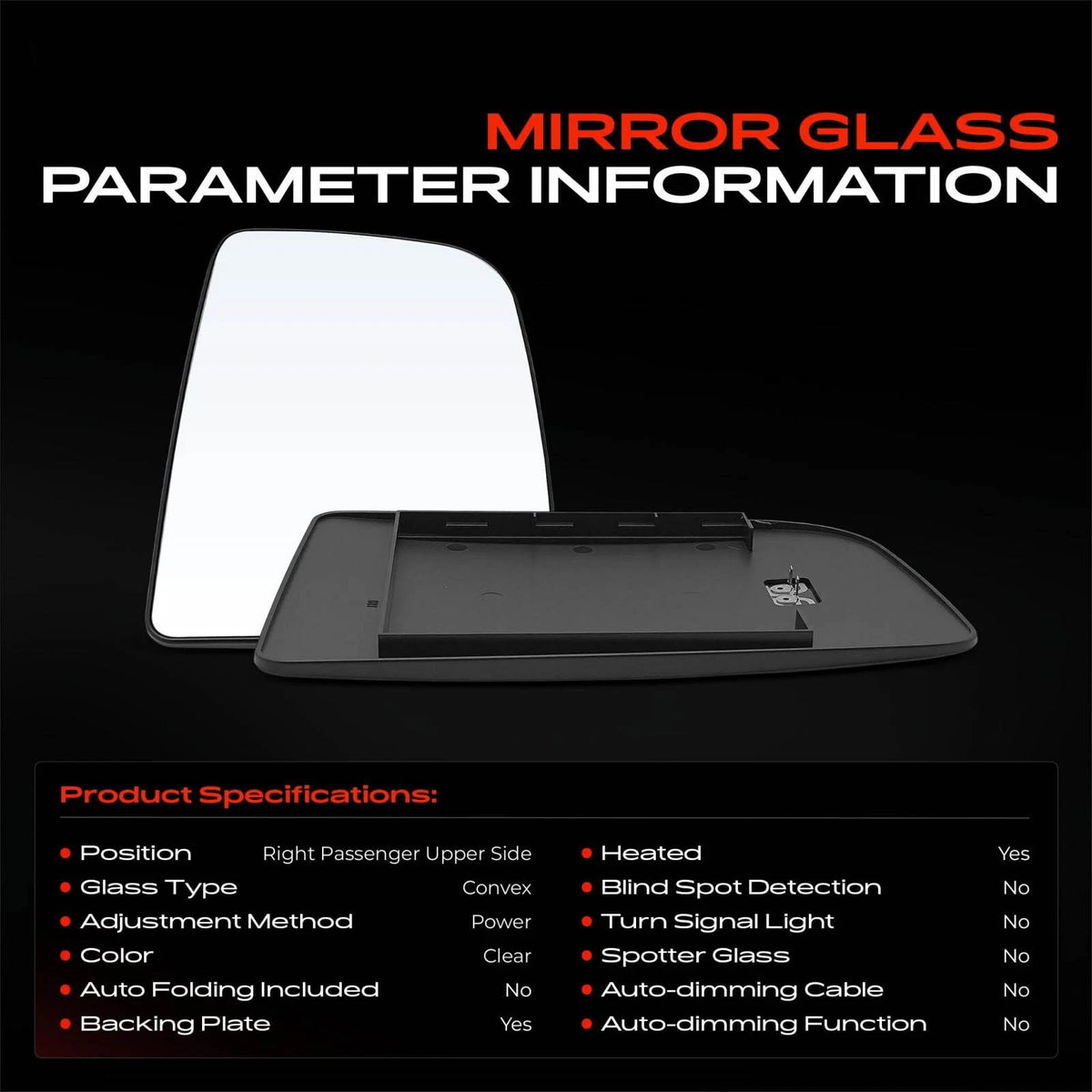 Heated Power Mirror Glass for Freightliner Sprinter (MB1325116, 0028115133)