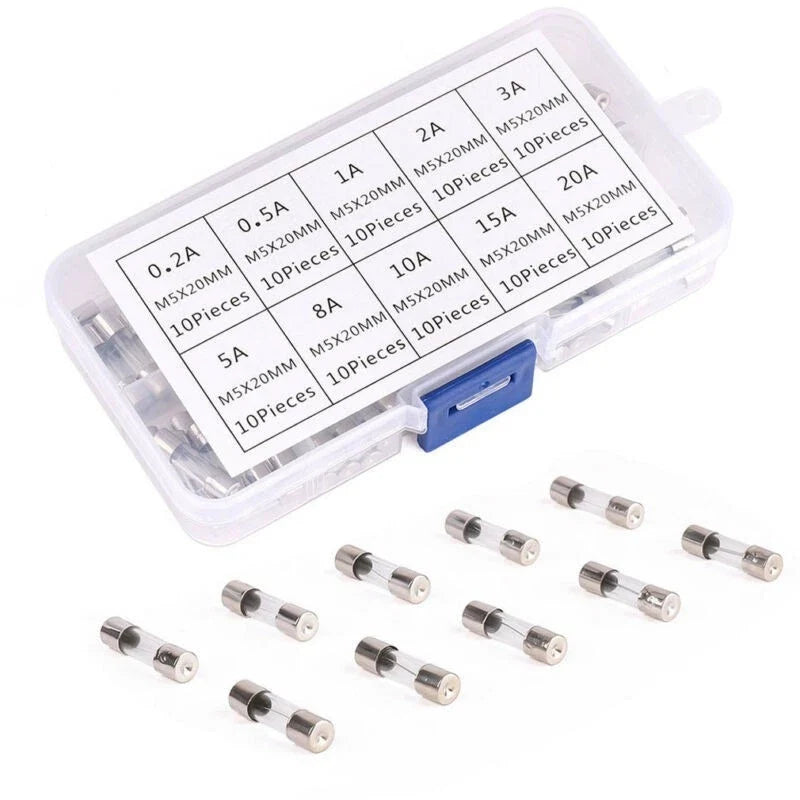 Set of 100 Fast-Blow Glass Tube Fuses
