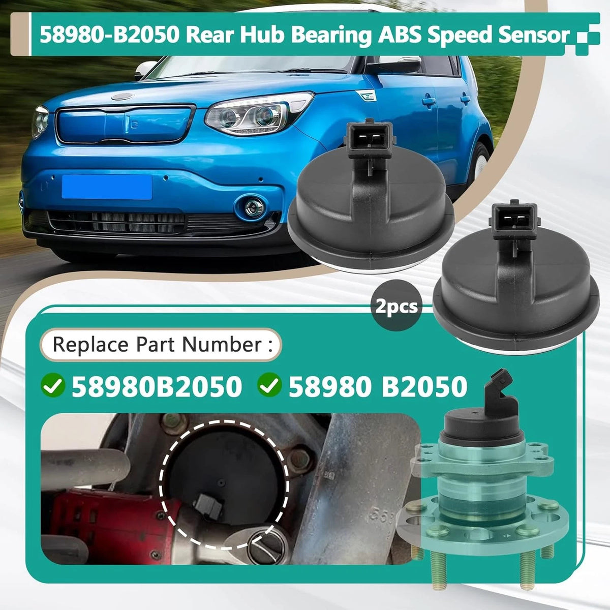 2Pcs Rear Hub Bearing ABS Speed Sensor for Kia Soul (2014)