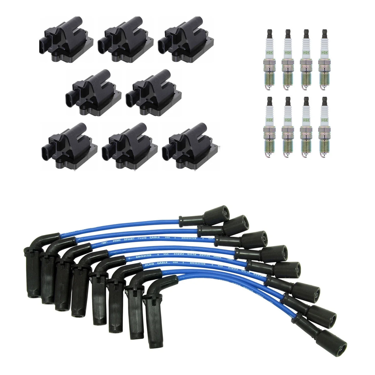 Set of 8 NGK Ignition Coil Wires & Platinum Spark Plugs for Express Savana 3500 (2003–2023)