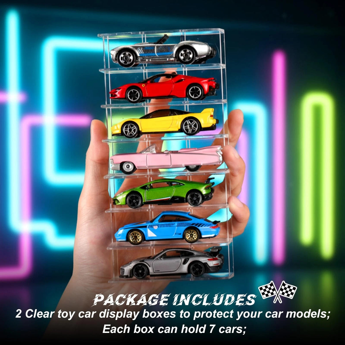 2X Display Case for 1/64 Scale Model Cars - Acrylic, Transparent