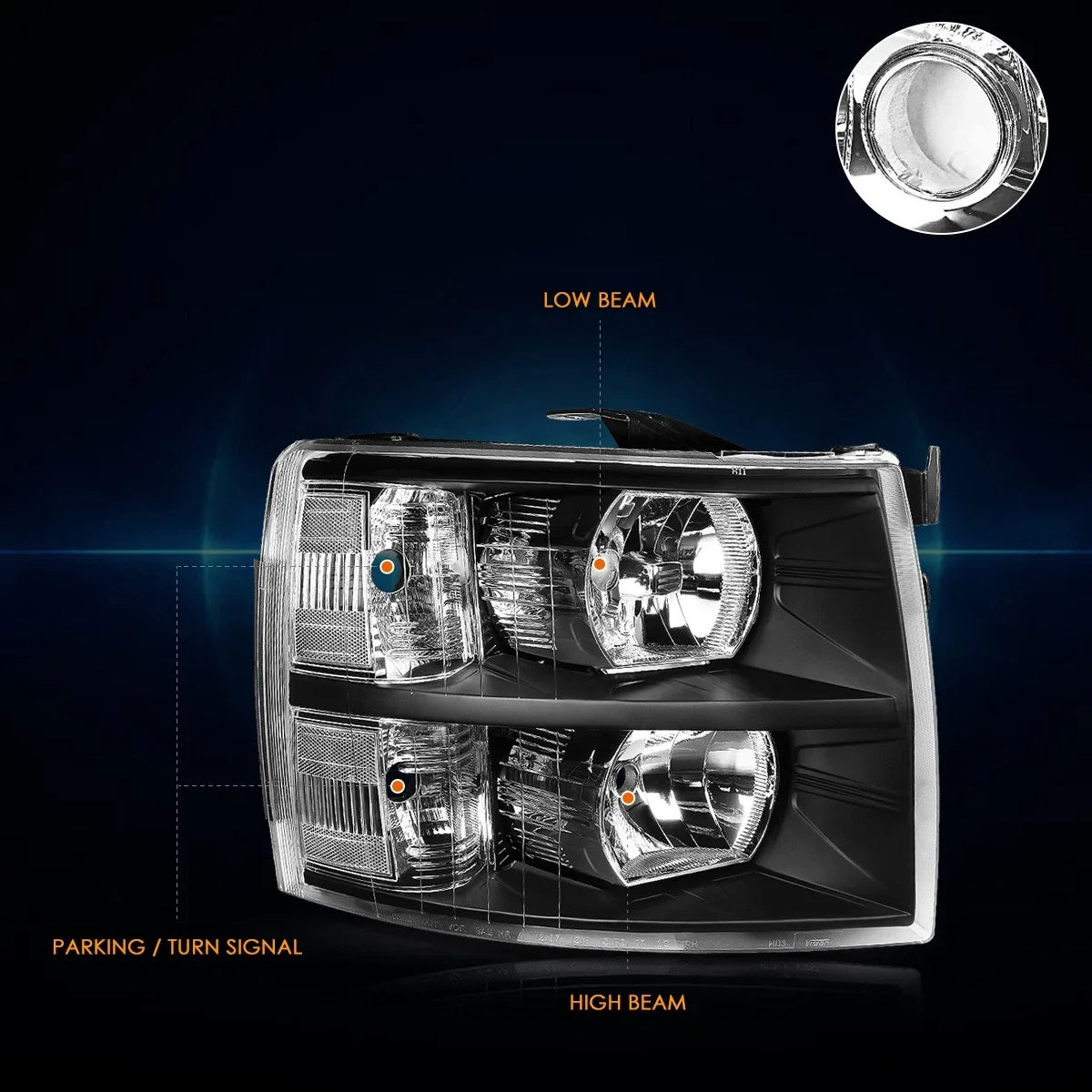 Headlight Lamps for Chevy Silverado (2007–2014) Black Housing Clear Corner