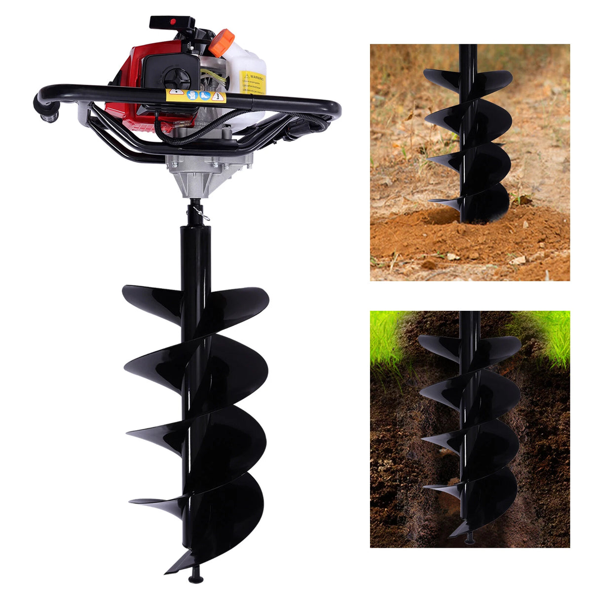 12 Inch Earth Auger Bit for Gas Powered Post Hole Digger (63CC 2 Stroke 3HP)