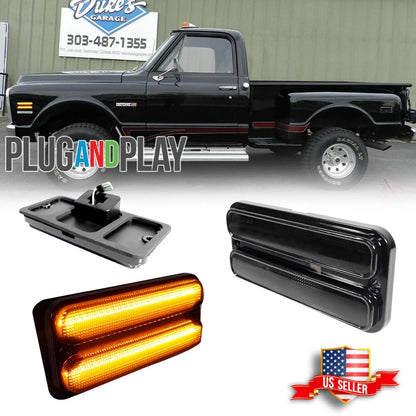 2X Smoke Lens Amber LED Front Side Marker Lights for Chevy GMC Truck (1968–1972)