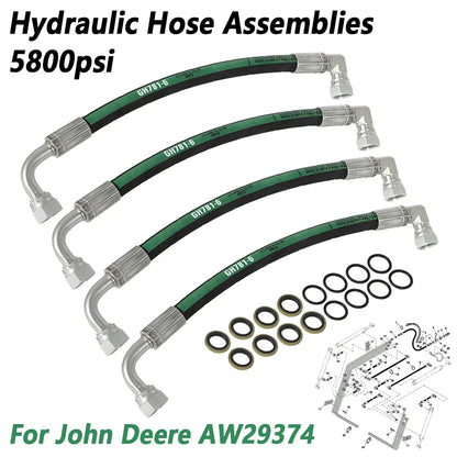 4X Hydraulic Hose Assemblies for John Deere Tractor (5800psi)