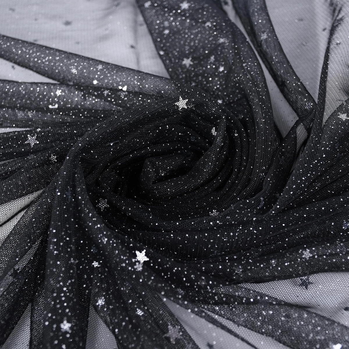 3 Yards Glitter Tulle Fabric Roll for Crafting (Silver Stars, Black)