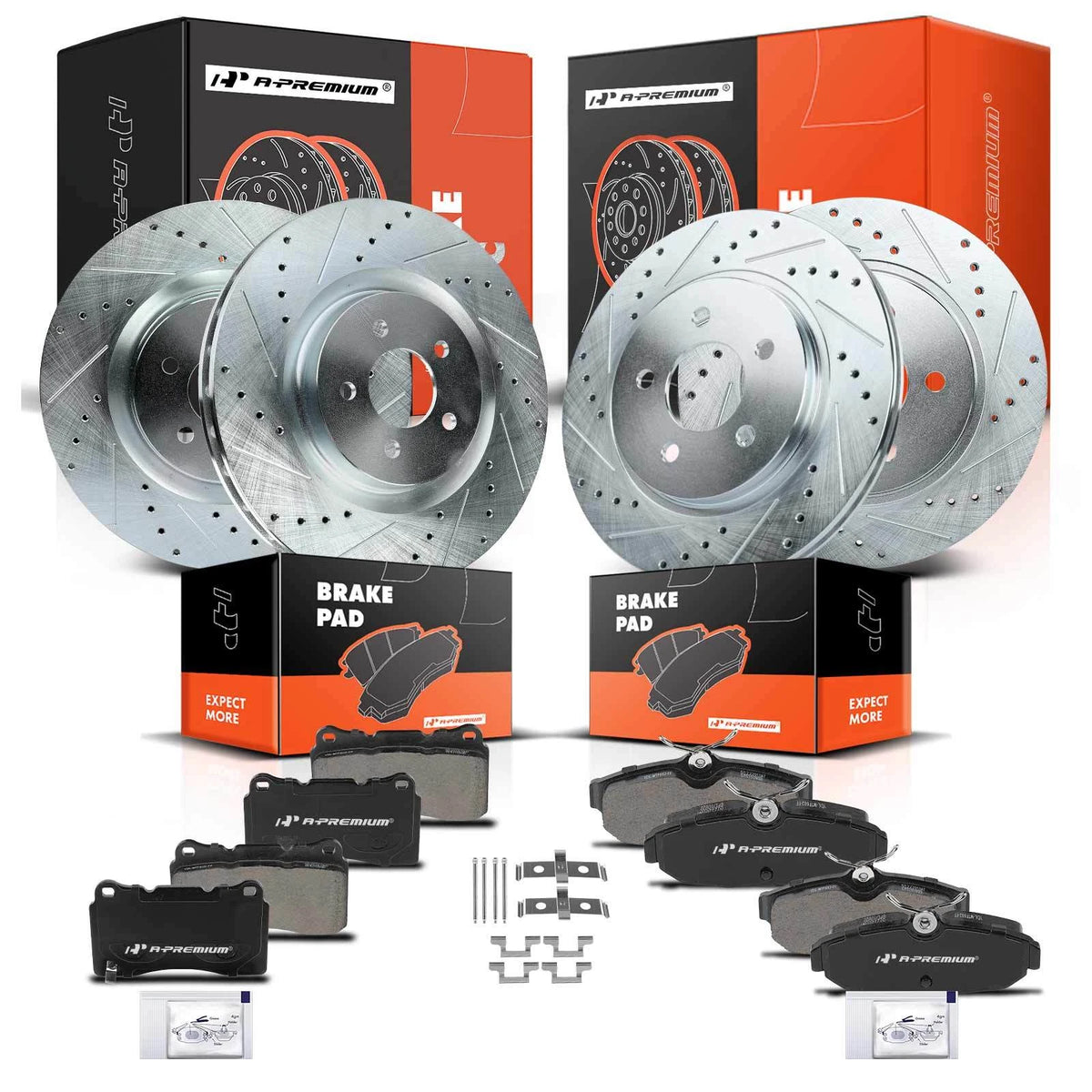 Set of 4 Drilled Brake Rotors & Pads for Ford Mustang (2007–2011) V10336M, BK7098012, BK7098016