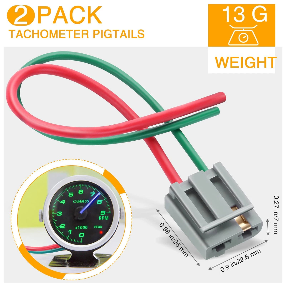2X HEI Distributor Pigtail Wire Harness for 12V Battery & Tachometer