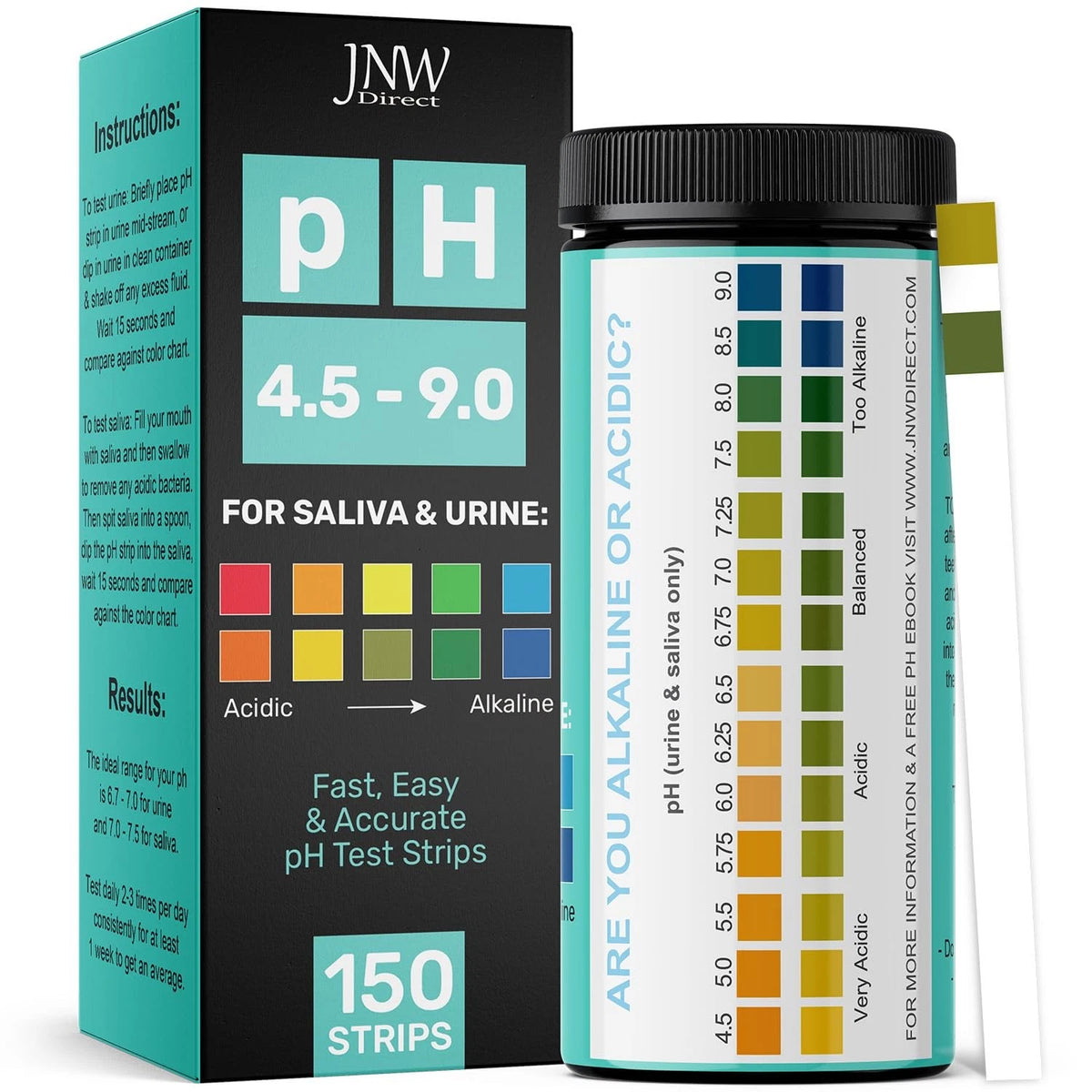 150 pH Test Strips for Urine and Saliva (Mega Value Pack)