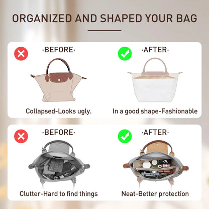 Purse Organizer Insert for Long Champ Bag (Large, White)
