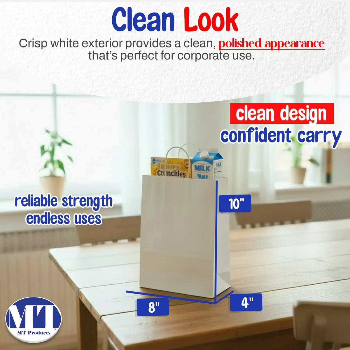 Pack of 15 White Grocery Bags with Handles (8 x 4 x 10)