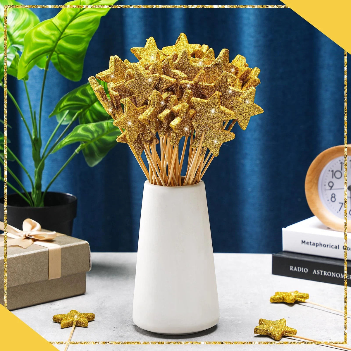 60 Pcs Golden Star Floral Picks for Centerpiece Table Decor (Graduation)