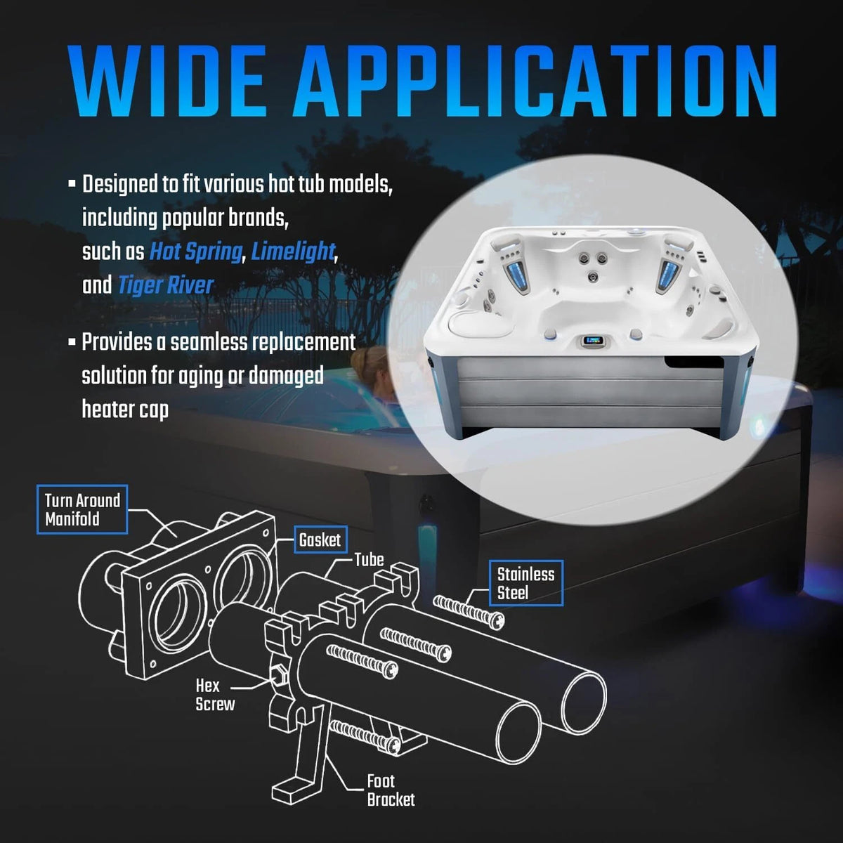 Heater End Cap Kit for Hot Spring Limelight Tiger River Hot Tub