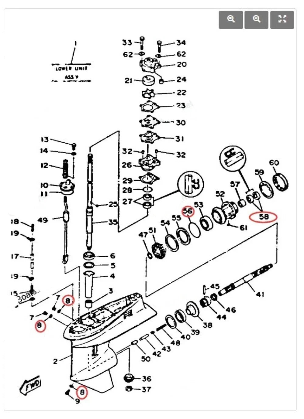 Lower Unit Seal Kit for Yamaha 25 40 50 55 HP (2-Str) (93101-22067, 93210-66M98)