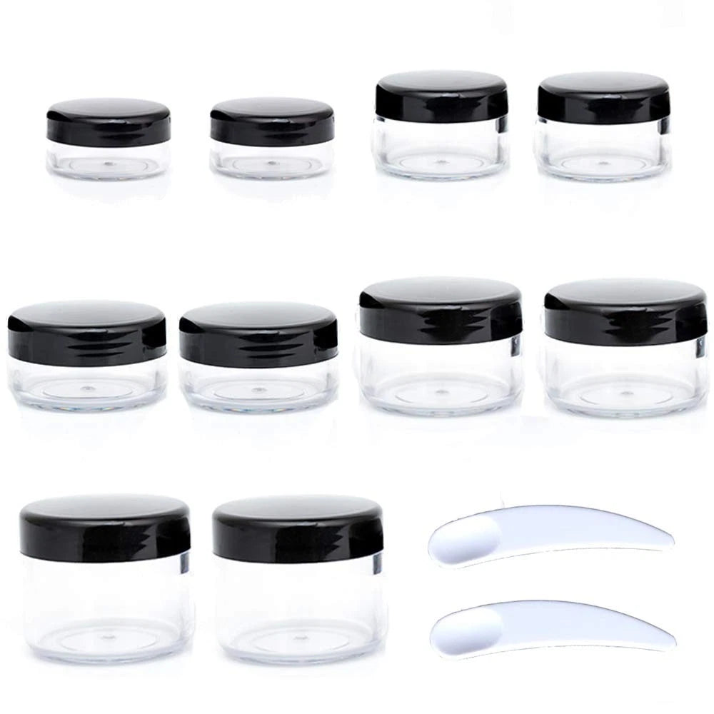 10pcs Small Travel Containers Black Sample Jars (3g, 5g, 10g, 15g, 20g)