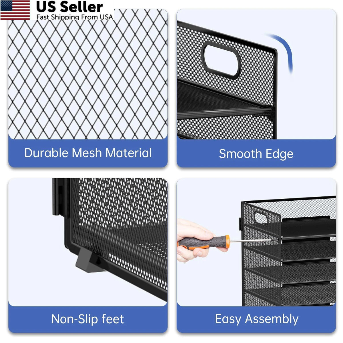7-Tier Paper Organizer for Desk, Letter Tray with Handle, Mesh Black