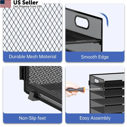 7-Tier Paper Organizer for Desk, Letter Tray with Handle, Mesh Black