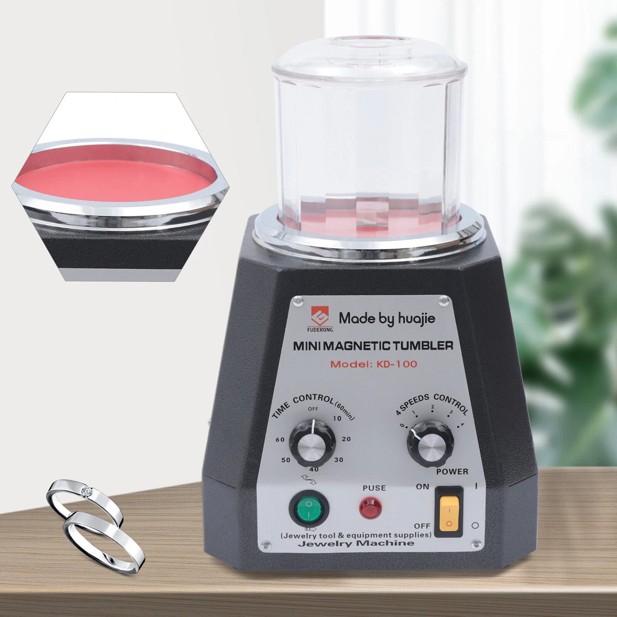 Magnetic Tumbler Jewelry Polisher Machine 100mm 4 Speed Time Control