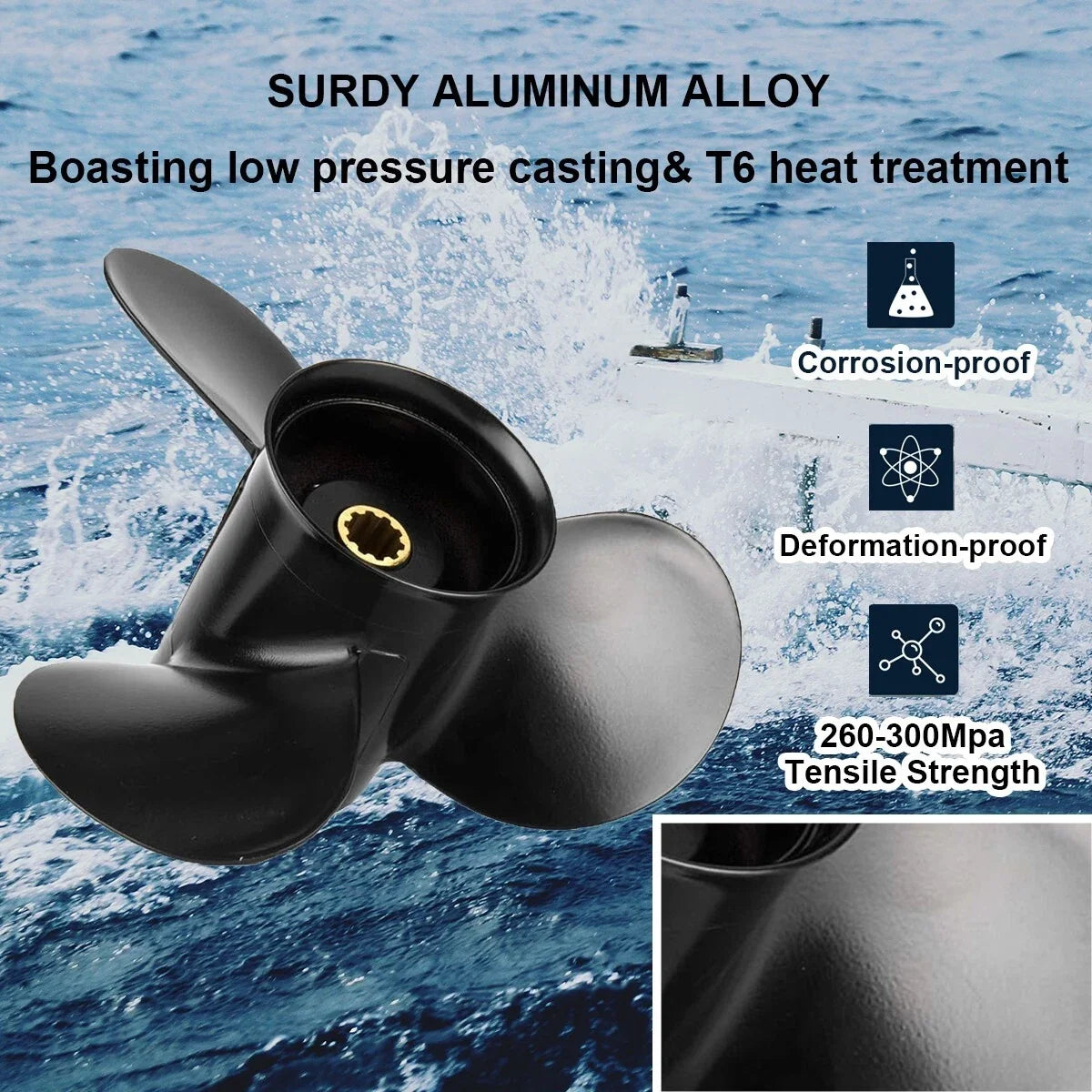 9.9 x 13 Aluminum Outboard Prop for Mercury 25-30HP (10 Spline Tooth, RH)