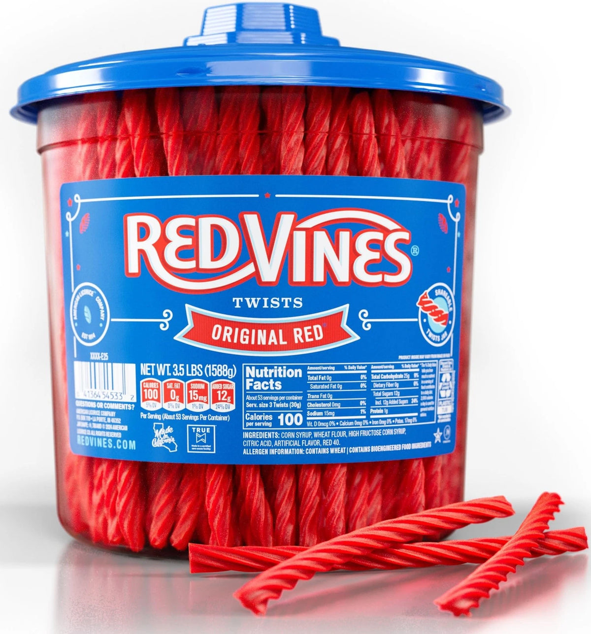 Red Vines Licorice Candy Original Flavor 3.5 lbs (Single Jar)
