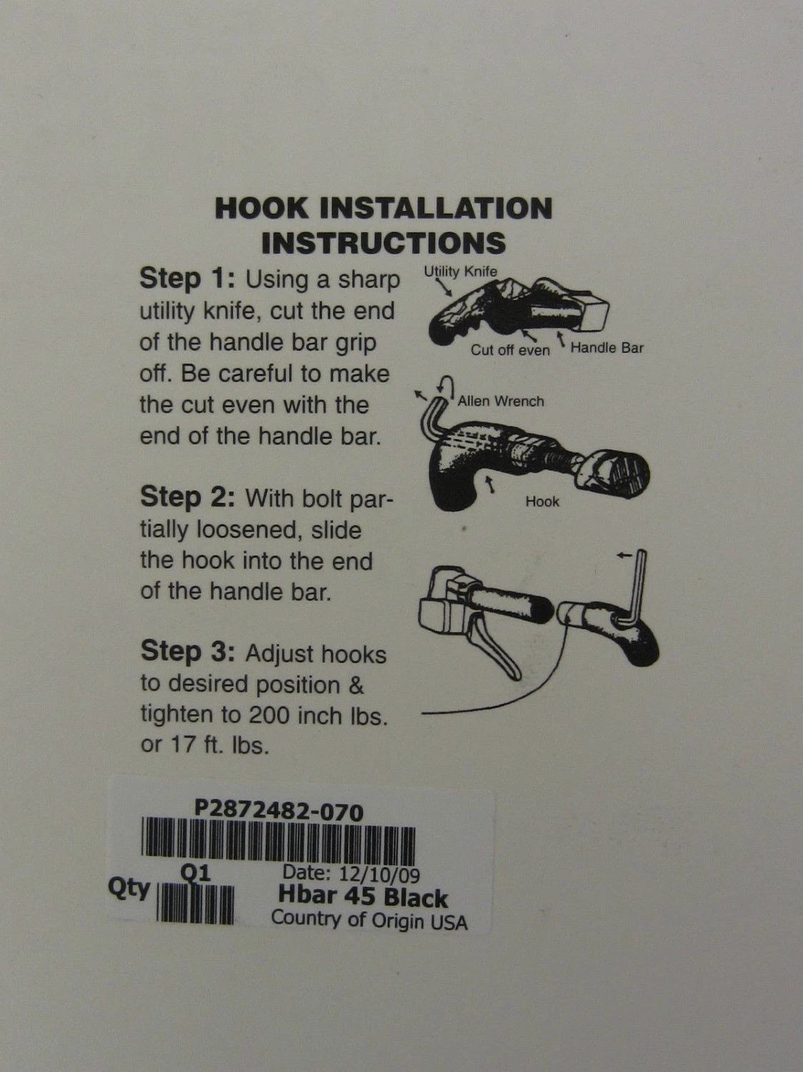 45 Degree Handlebar Hook for Polaris (OEM, 2872482-070)