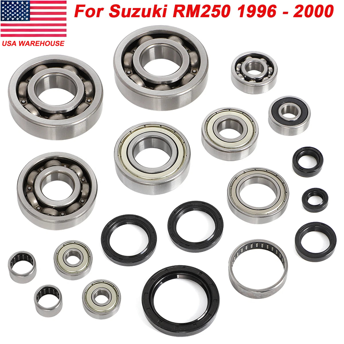 19 PCS Bottom End Crank Transmission Bearing Seal Kit for Suzuki RM250 (1996–2000) 76-9600 1-B-6