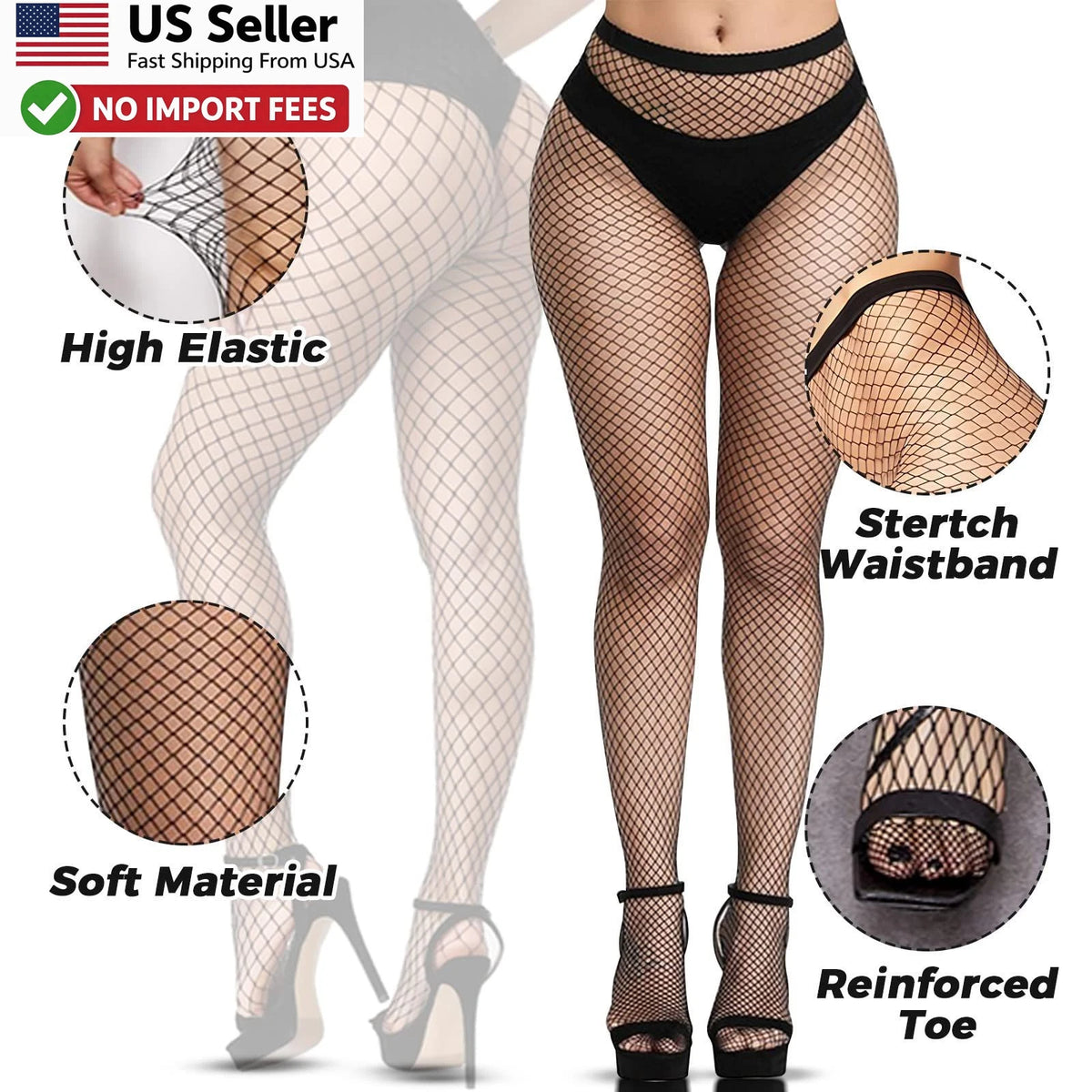 Black Fishnet Stockings for Women Plus Size Thigh High Tights