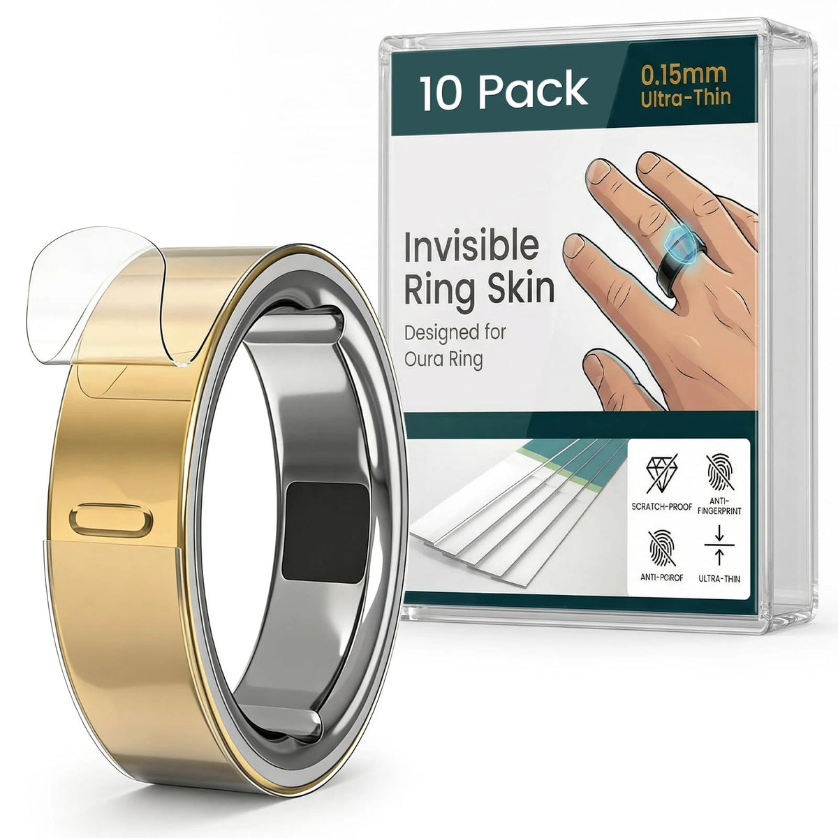 Ultra-Thin Clear Skin Cover for Oura Ring Gen 4/4 Ceramic/Oura 3 Size 9