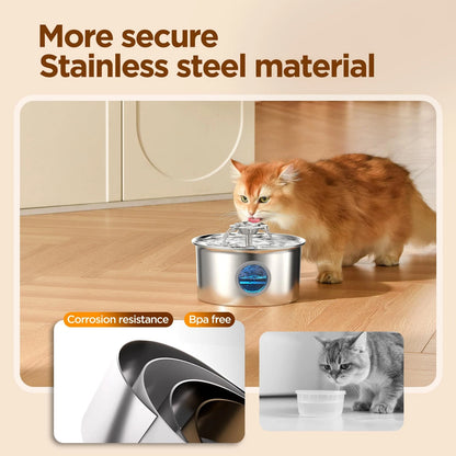 Stainless Steel Cat Water Fountain for Cats (88oz/2.6L)