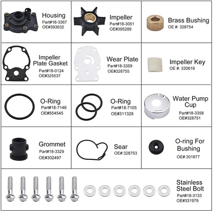 Water Pump Impeller Kit for Johnson Evinrude 20 25 30 35 HP (1980–Present)