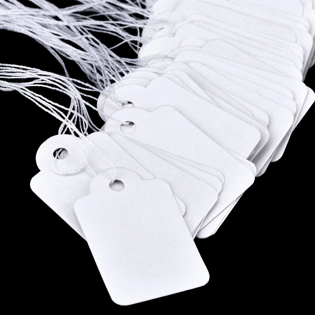 500 Pack White Price Tags with String Attached (1.38 x 0.87 Inches)